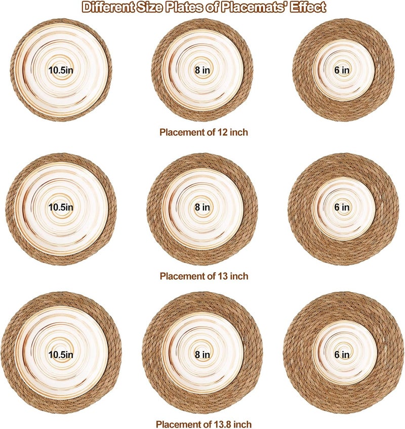 Dimpola Round Woven Placemats 12 inch Set of 4 - Boho Rattan Placemat Natural Water Hyacinth Placemats, Farmhouse Weave Place Mats, Rustic Braided Wicker Table Mats for Dining Table,Home,Wedding - Image 3