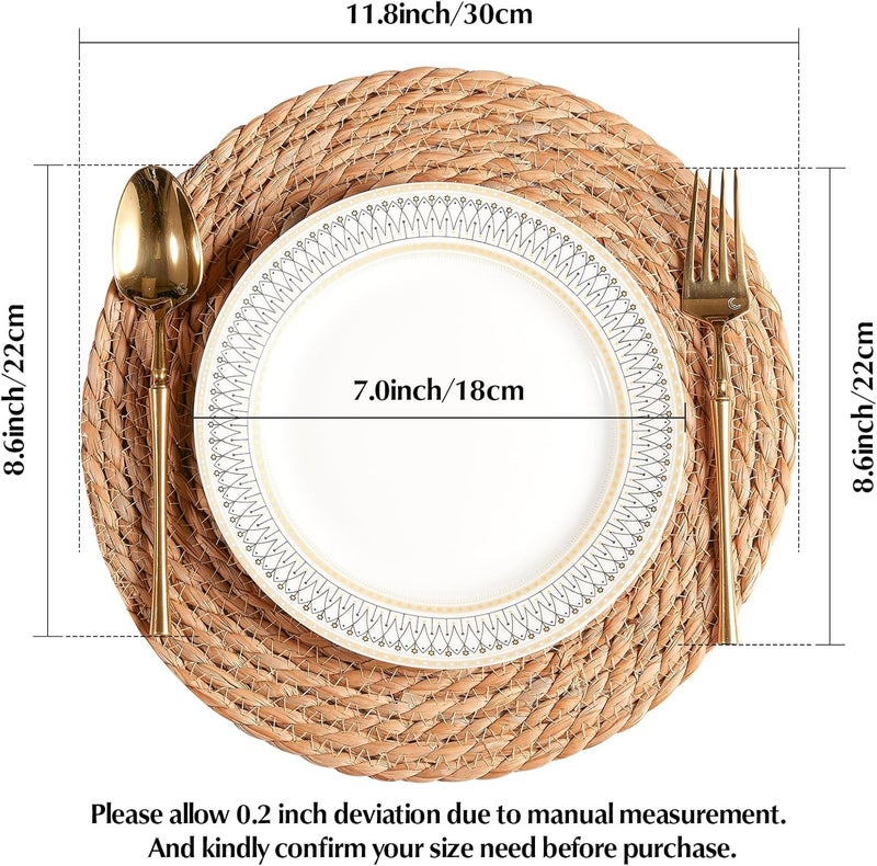 Dimpola Round Woven Placemats 12 inch Set of 4 - Boho Rattan Placemat Natural Water Hyacinth Placemats, Farmhouse Weave Place Mats, Rustic Braided Wicker Table Mats for Dining Table,Home,Wedding - Image 2