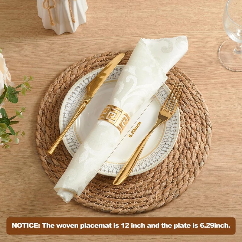 Dimpola Round Woven Placemats 12 inch Set of 4 - Boho Rattan Placemat Natural Water Hyacinth Placemats, Farmhouse Weave Place Mats, Rustic Braided Wicker Table Mats for Dining Table,Home,Wedding - Image 5
