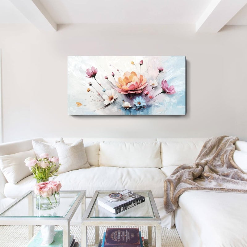 EMODA Floral Framed Canvas Wall Art (60x120 cm) – Modern Pink White Blue Bouquet | Large Framed Canvas Wall Art 60x120 cm Modern Home Decor for Living Room Bedroom Office | Premium Quality Ready to Hang - Image 5