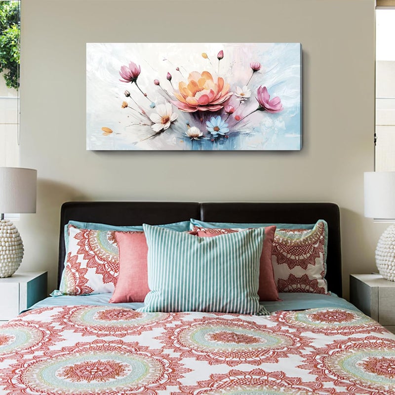 EMODA Floral Framed Canvas Wall Art (60x120 cm) – Modern Pink White Blue Bouquet | Large Framed Canvas Wall Art 60x120 cm Modern Home Decor for Living Room Bedroom Office | Premium Quality Ready to Hang - Image 4