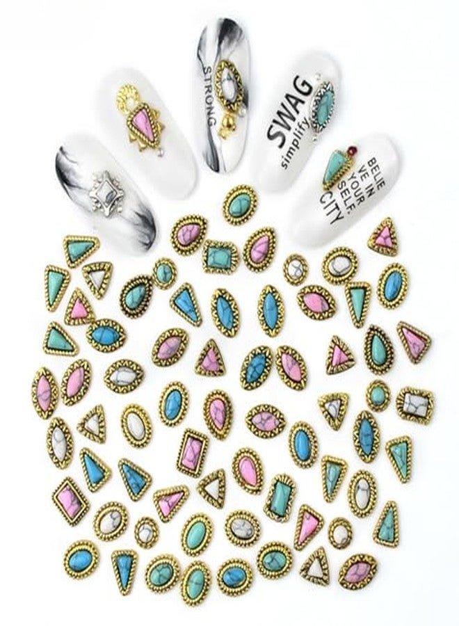 SIXAOAZZ 60 Piece Set of Turquoise Gemstone Pendants - 3D Nail Accessories with Hollowed Out Design, Vintage Pendants Suitable for DIY and Western Nail Art, Blue - Image 1