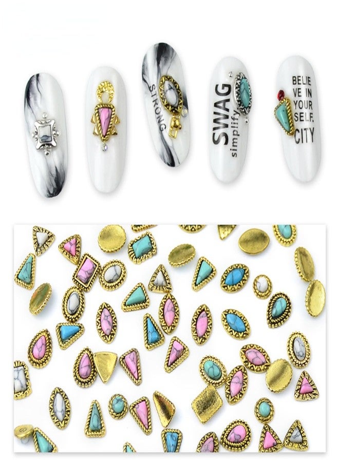SIXAOAZZ 60 Piece Set of Turquoise Gemstone Pendants - 3D Nail Accessories with Hollowed Out Design, Vintage Pendants Suitable for DIY and Western Nail Art, Blue - Image 5