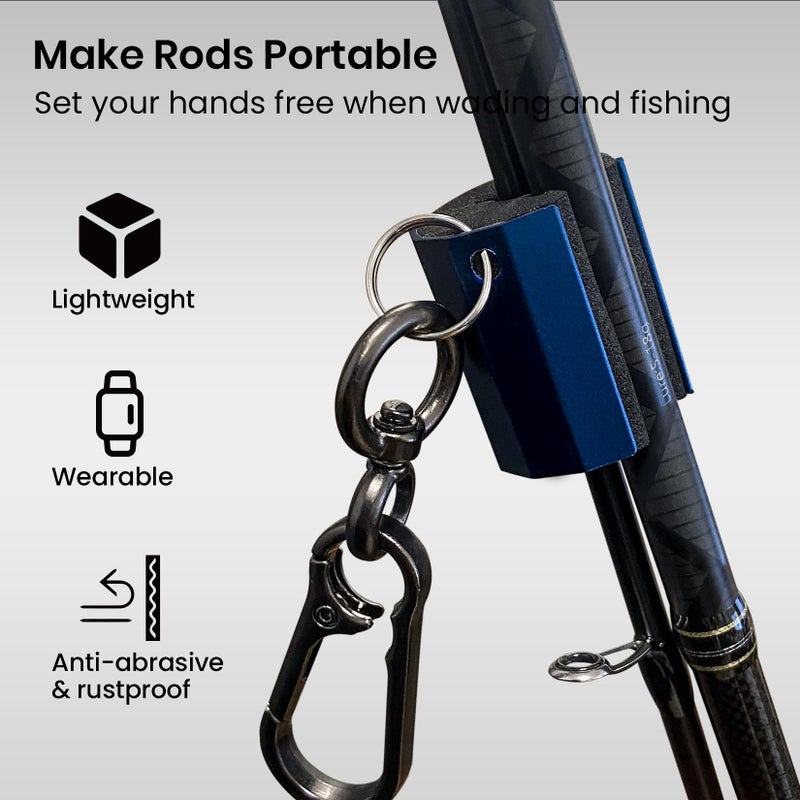 Pristis 3 Pack Fishing Rod Clips, Wearable Rod Holders with Keychain, Portable Hand-free Stainless-steel Fly Fishing Pole Accessory Tackle with Carabiner, Rustproof Durable Assistant Tool Gear - Image 3