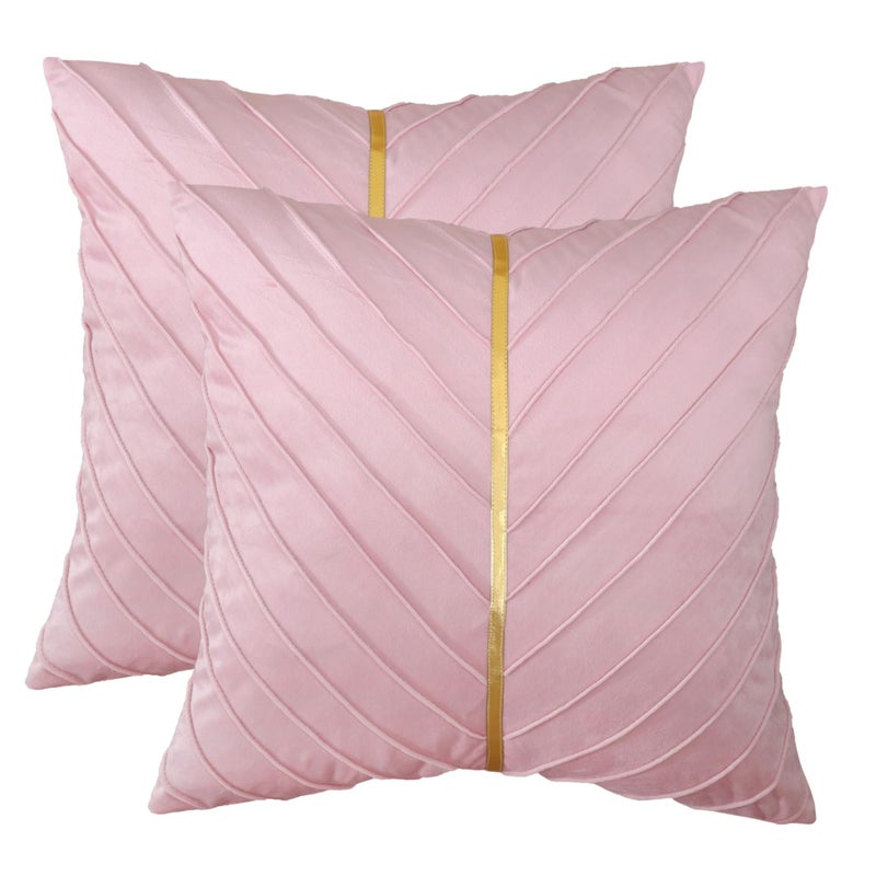 Tosleo Pink Velvet Throw Pillow Covers 18x18 Pack of 2 with Gold Leather Valentines Day Decor Couch Pillowcases Luxury Modern Pillow Cover for Wedding Living Room Bedroom Sofa Cushion Bed