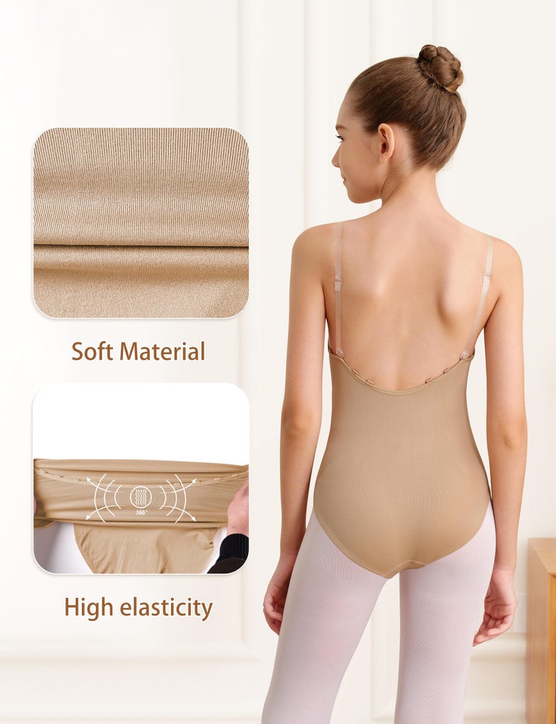 Tegmk Women and Girls Seamless Nude Leotard Camisole Dance Leotard for Ballet Undergarment Leotard with Clear Straps(FT3A13) - Image 5