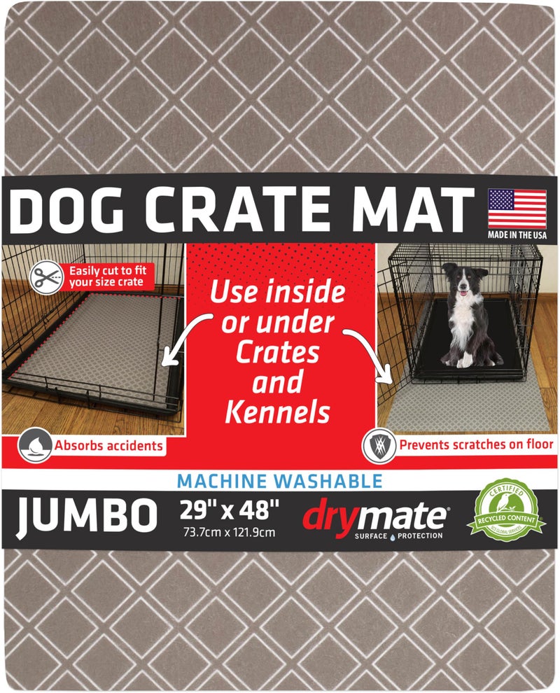 Drymate Dog Crate Mat Liner, Absorbs Urine, Waterproof, Non-Slip, Washable Puppy Pee Pad for Kennel Training - Use Under Pet Cage to Protect Floors, Thin Cut to Fit Design (USA Made) (Taupe)(29â€x48â€) - Image 1