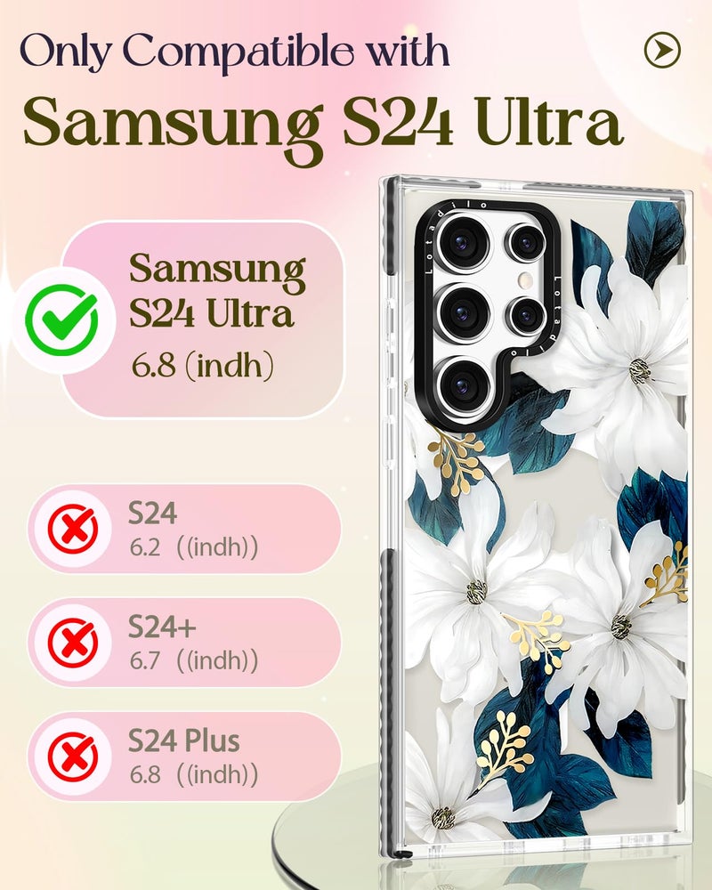 Lotadilo for Samsung Galaxy S24 Ultra Case for Women - Girls Cute Design Compatible with Magsafe Magnetic Ring Holder Stand Blue Flower Phone Covers Aesthetic Girly TPU Funda for S24 Ultra - Image 2