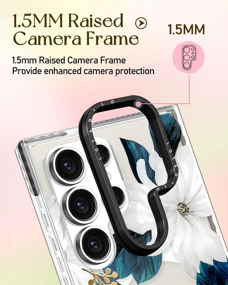 Lotadilo for Samsung Galaxy S24 Ultra Case for Women - Girls Cute Design Compatible with Magsafe Magnetic Ring Holder Stand Blue Flower Phone Covers Aesthetic Girly TPU Funda for S24 Ultra - Image 3