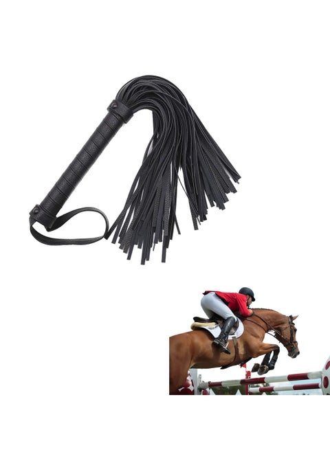 Soft Leather Riding Whip, Teaching and Training Tools Tassel Whip Tuning The Pointer Short Television Props (Black)