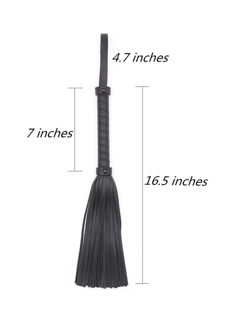 Soft Leather Riding Whip, Teaching and Training Tools Tassel Whip Tuning The Pointer Short Television Props (Black)