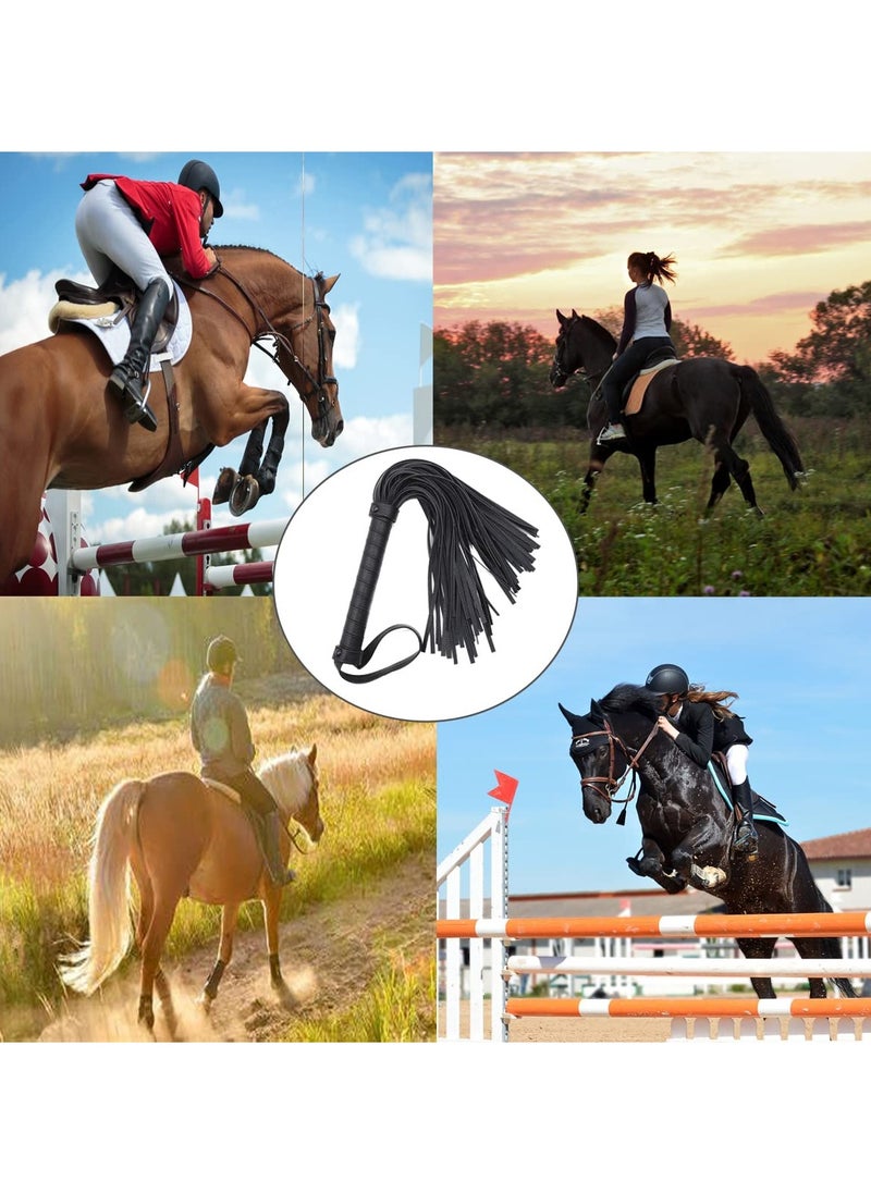 Soft Leather Riding Whip, Teaching and Training Tools Tassel Whip Tuning The Pointer Short Television Props (Black)