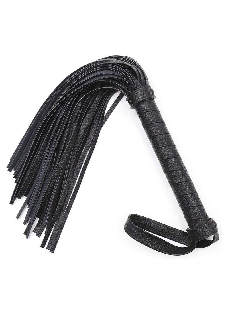 Soft Leather Riding Whip, Teaching and Training Tools Tassel Whip Tuning The Pointer Short Television Props (Black)