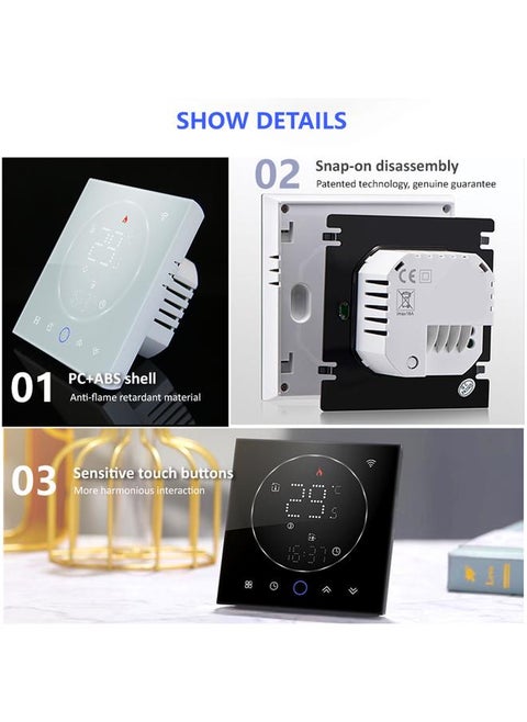 Programmable Smart Home Thermostat AC95~240V Voice Control LED Screen IP20 Energy Saving Smart WiFi Thermostat for Electric Heating White