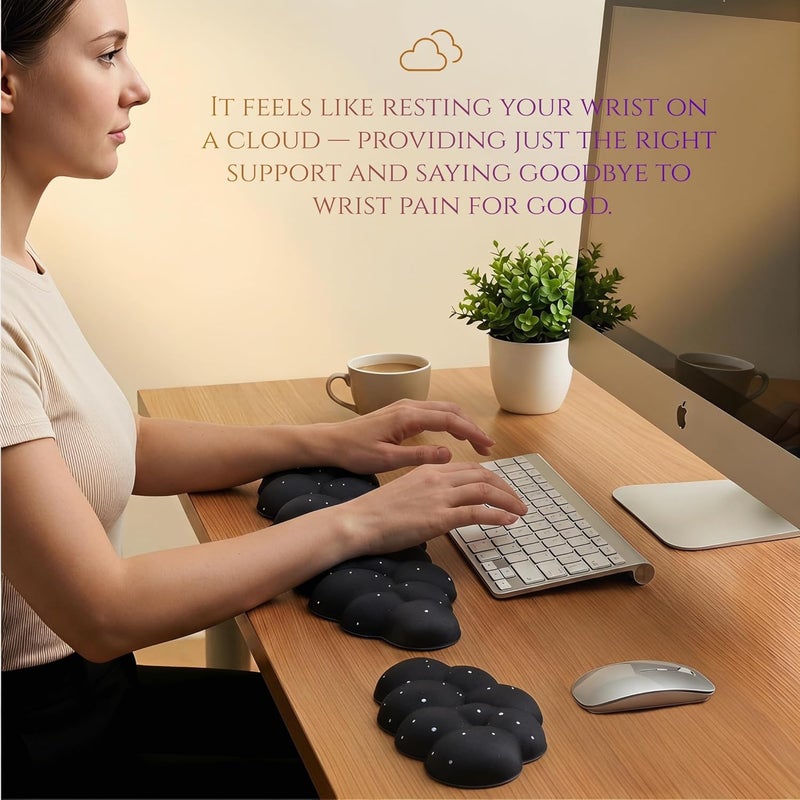 LJYZMD Cloud Wrist Rest Set for Keyboard and Mouse, Includes Cute Coaster, with Computers and Laptops (Black Star Set) - Image 2