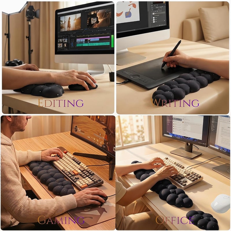 LJYZMD Cloud Wrist Rest Set for Keyboard and Mouse, Includes Cute Coaster, with Computers and Laptops (Black Star Set) - Image 4