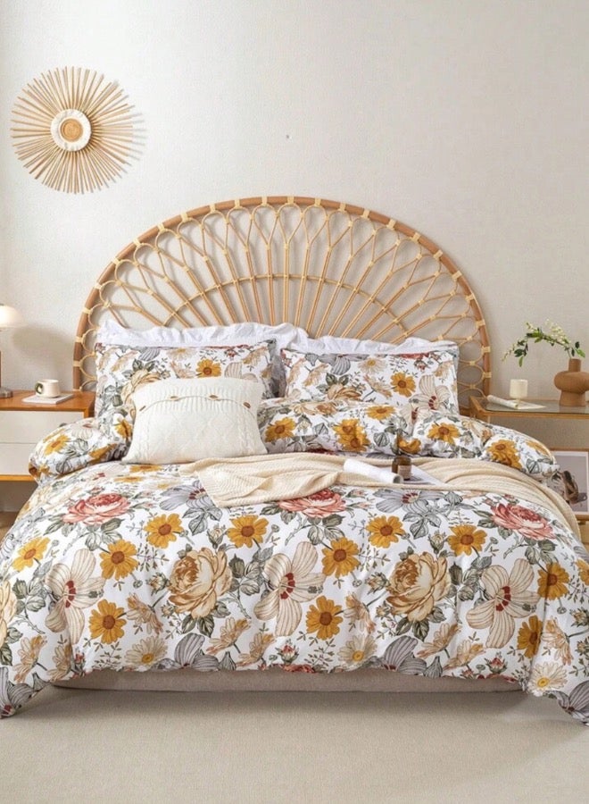 LUNA Home Queen size 6 pieces duvet cover set, brown floral pattern, boho style. - Image 1