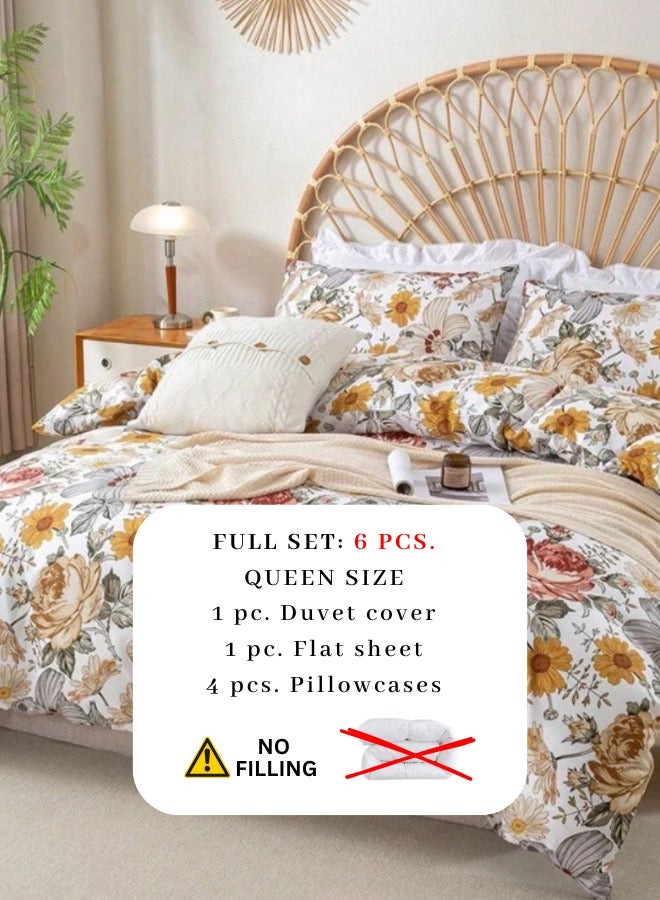 LUNA Home Queen size 6 pieces duvet cover set, brown floral pattern, boho style. - Image 2