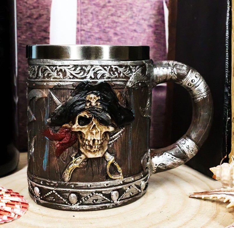 Ebros Gift Ebros Gift Pirates of Caribbean Seas Bandana Skull With Cross Swords Tankard Coffee Beer Mug Cup Drunken Pirates Life For Me Buccaneer Captain Hook Nautical Kitchen Dining Accessory 