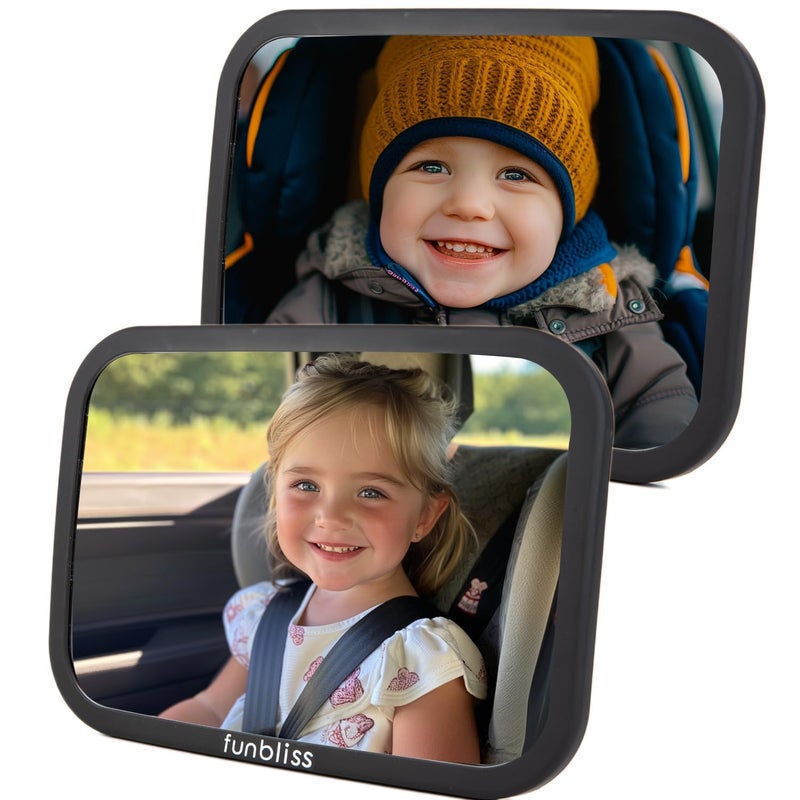 Funbliss Rear Facing Car Seat Mirrors - Shake-proof & Shatterproof Baby Car Mirror for Backseat - Clear Wide View, Easy Install, 2 Pack for Multiple Kids - Image 1