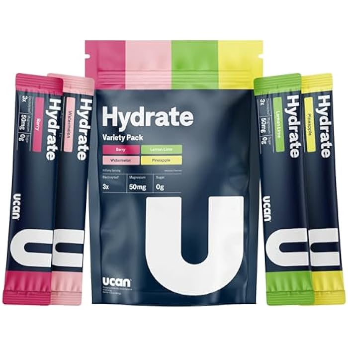 UCAN Hydrate Electrolyte Drink Mix (Variety Pack, 12 Stickpacks) Sugar-Free, Keto-Friendly, Vegan, Non-GMO, Gluten-Free Electrolyte Powder with Potassium & Magnesium for Runners & Athletes - Image 1