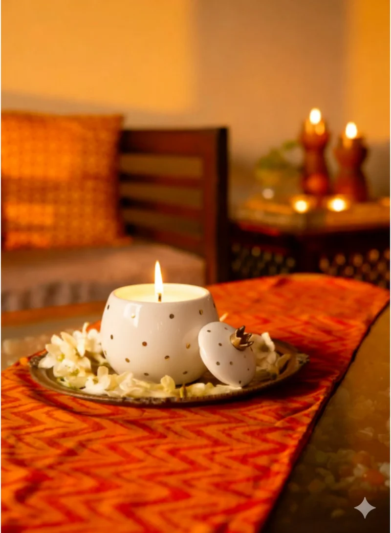 تحفة لوكس شمعة فاخرة من شمع الصويا بلون العاج من توفه لوكس -  مل شمعة سيراميك فاخرة مصنوعة يدوياً بنقاط ذهب حقيقي، فتيل خشبي - ديكور منزل أنيق وهدية