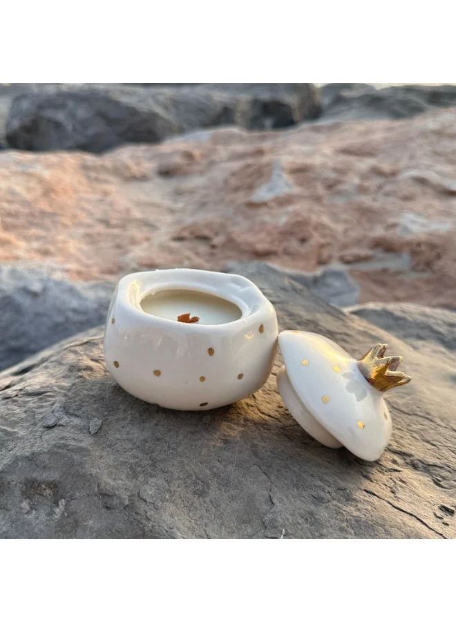تحفة لوكس شمعة فاخرة من شمع الصويا بلون العاج من توفه لوكس -  مل شمعة سيراميك فاخرة مصنوعة يدوياً بنقاط ذهب حقيقي، فتيل خشبي - ديكور منزل أنيق وهدية
