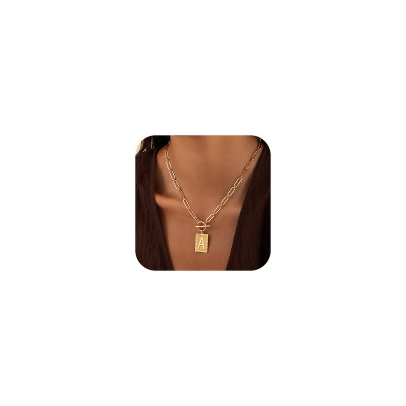 Robaice 14K Gold Plated Initial Letter Necklace for Women, Personalized Alphabet Pendant with Inspirational Engraving, Paperclip Chain Non-Tarnish Jewelry Gift for Her, Style A - Image 1