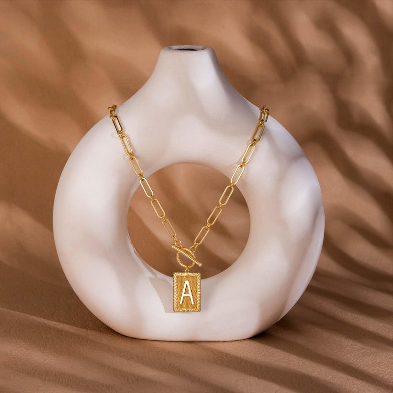 Robaice 14K Gold Plated Initial Letter Necklace for Women, Personalized Alphabet Pendant with Inspirational Engraving, Paperclip Chain Non-Tarnish Jewelry Gift for Her, Style A - Image 4