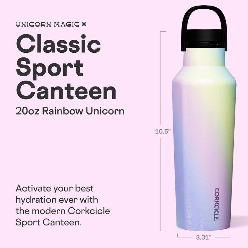 Corkcicle Sport Canteen - Keeps Drinks Cold 25 Hours - Stainless Steel Water Bottle - Triple-Insulated - Spill-Proof - Summer Drinkware Gift - Keeps Drinks Ice Cold - 20 oz - Rainbow Unicorn - Image 2