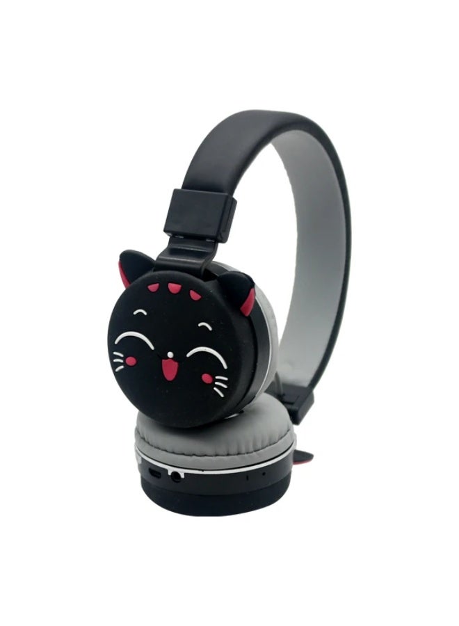 Wireless Kids Headphones 【Kids Headphones】 Cute Cartoon Design 【Bluetooth Kids Headphones】 Comfortable and Lightweight Black Bluetooth Headphones with MP3 and FM Support