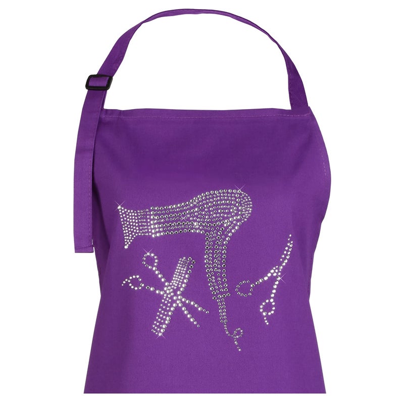 Plum Hill Hair Stylist Apron with Rhinestone Tools for Hairdresser  Cosmetologist or at Home Hair Cutting  3 Pockets Adjustable Neck  Purple - Image 1