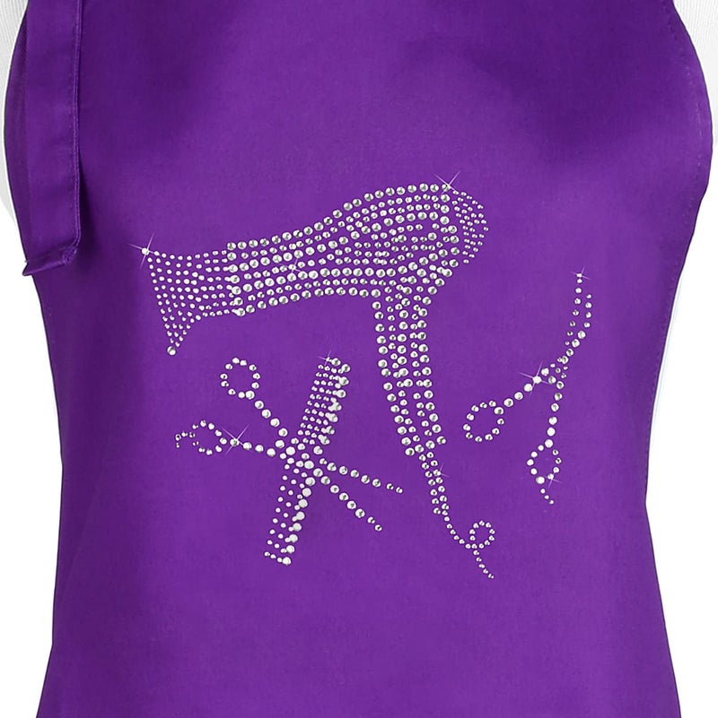 Plum Hill Hair Stylist Apron with Rhinestone Tools for Hairdresser  Cosmetologist or at Home Hair Cutting  3 Pockets Adjustable Neck  Purple - Image 5