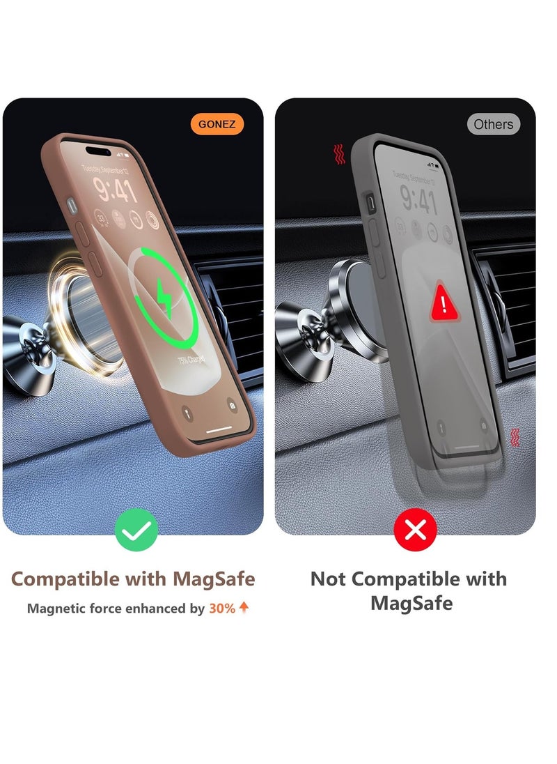 إيف حافظة ELTRAZONE 5 في 1 مغناطيسية لهاتف iPhone 15 - بنية، سيليكون نحيف يشبه الجلد، متوافقة مع MagSafe مع واقيات شاشة 2x وحاميات عدسات الكاميرا - Image 4