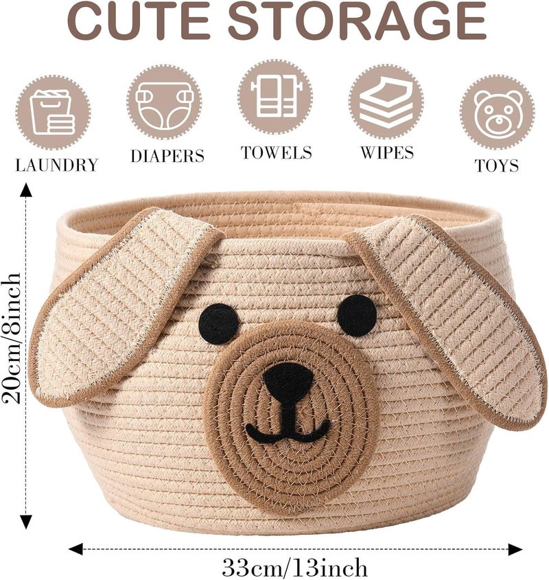 Zopeal Dog Woven Basket Cute Woven Cotton Rope Puppy Animal Storage Basket for Laundry Toy Gift Khaki13 x 8 Inch - Image 3