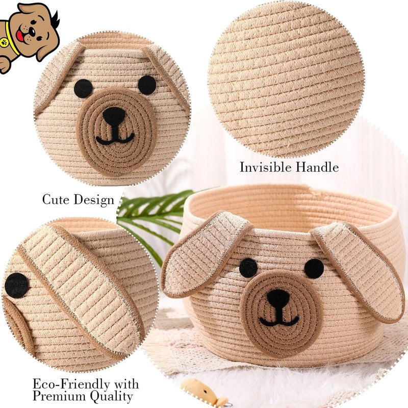 Zopeal Dog Woven Basket Cute Woven Cotton Rope Puppy Animal Storage Basket for Laundry Toy Gift Khaki13 x 8 Inch - Image 4