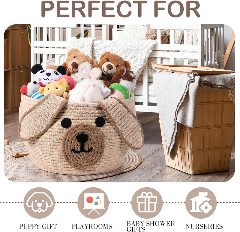 Zopeal Dog Woven Basket Cute Woven Cotton Rope Puppy Animal Storage Basket for Laundry Toy Gift Khaki13 x 8 Inch - Image 5