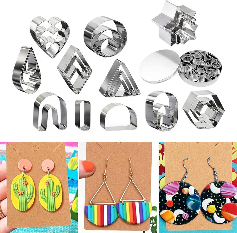 klarako Stainless Steel Polymer Clay Cutters Handmade Clay Earring Cutters Cookie Cutters Set for Jewelry Making Biscuit Fondant Cake Cookie Dessert - 27 Piece Set - Image 2