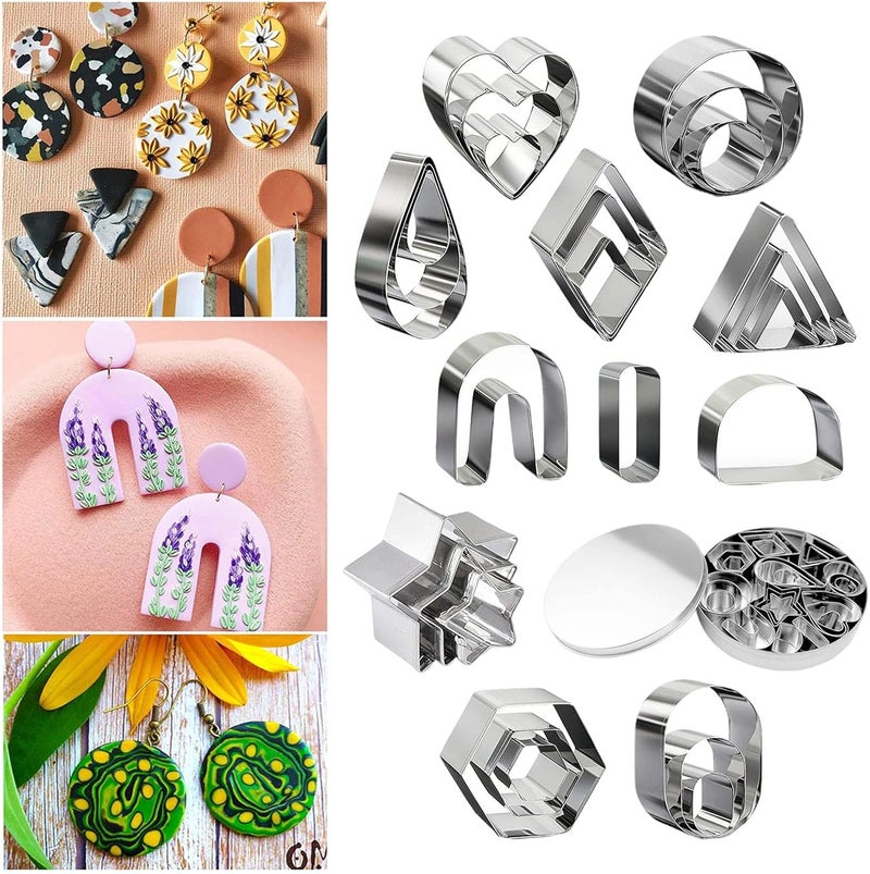 klarako Stainless Steel Polymer Clay Cutters Handmade Clay Earring Cutters Cookie Cutters Set for Jewelry Making Biscuit Fondant Cake Cookie Dessert - 27 Piece Set - Image 5