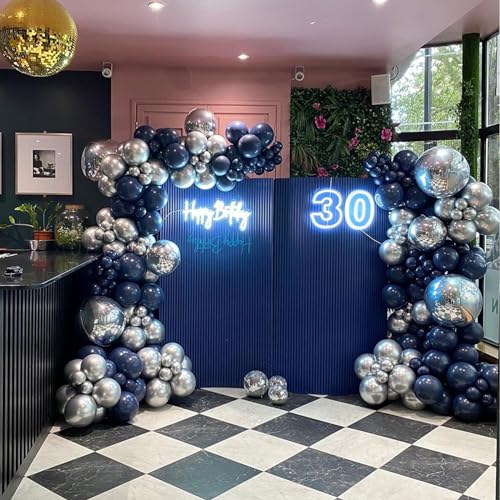 YMSZ Blue and Silver Balloons Arch Garland Kit, 134pcs Navy Blue and Silver Balloons with Different Size for Birthday Party Baby Shower Graduation Class of 2025 Prom Decorations - Image 5