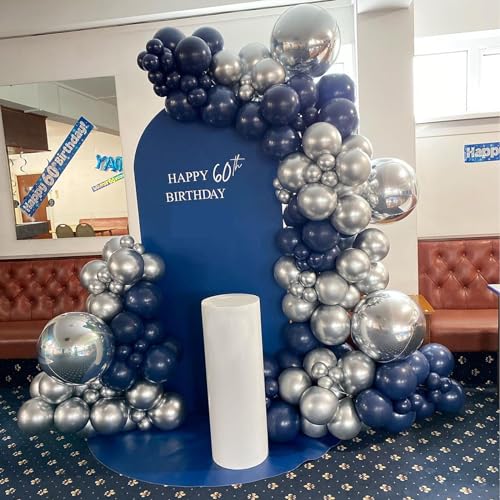 YMSZ Blue and Silver Balloons Arch Garland Kit, 134pcs Navy Blue and Silver Balloons with Different Size for Birthday Party Baby Shower Graduation Class of 2025 Prom Decorations - Image 4