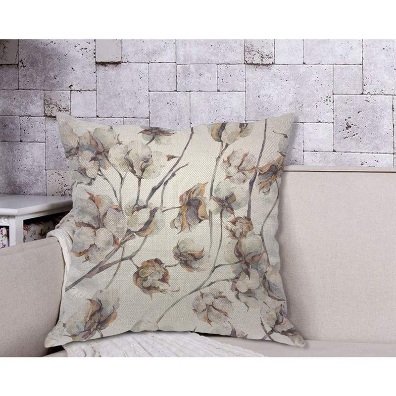 AOYEGO Twigs and Cotton Flowers Throw Pillow Cover Plant Floral Botanical Watercolor Agriculture Blossom Boll Bud Pillow Case 18x18 Inch Decorative Men Women Room Cushion Cover for Home Couch - Image 4
