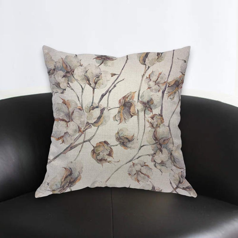 AOYEGO Twigs and Cotton Flowers Throw Pillow Cover Plant Floral Botanical Watercolor Agriculture Blossom Boll Bud Pillow Case 18x18 Inch Decorative Men Women Room Cushion Cover for Home Couch - Image 2
