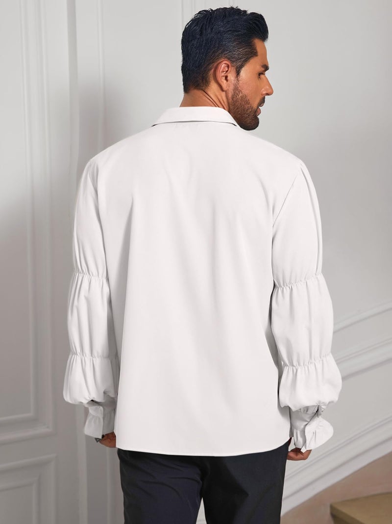 Runcati Mens Pirate Shirt Ruffle Victorian Renaissance Vampire Poet Puffy Shirts Gothic Steampunk Medieval Costume White - Image 3