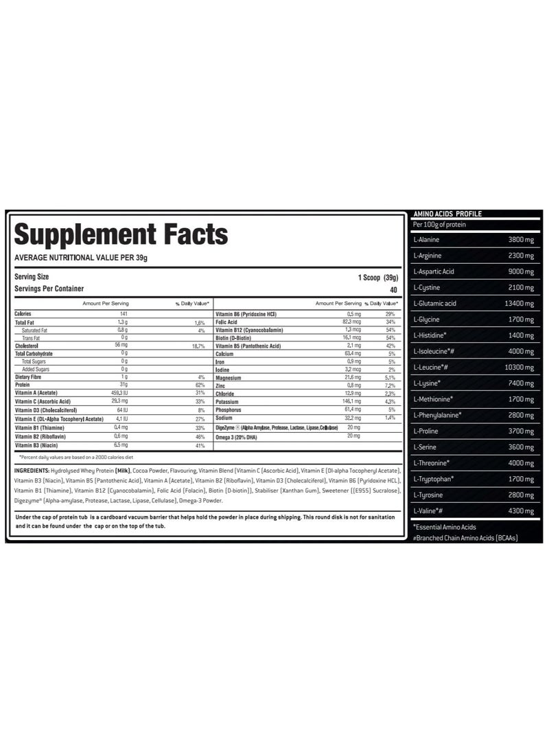 Laperva - Hydrolyzed Whey Protein - Laperva Ultra Hydro Whey - Vitamin Enhanced Formula, BCAA,EAA, Glutamine, Omega 3 - 3.5 lb (40 servings) - Image 1