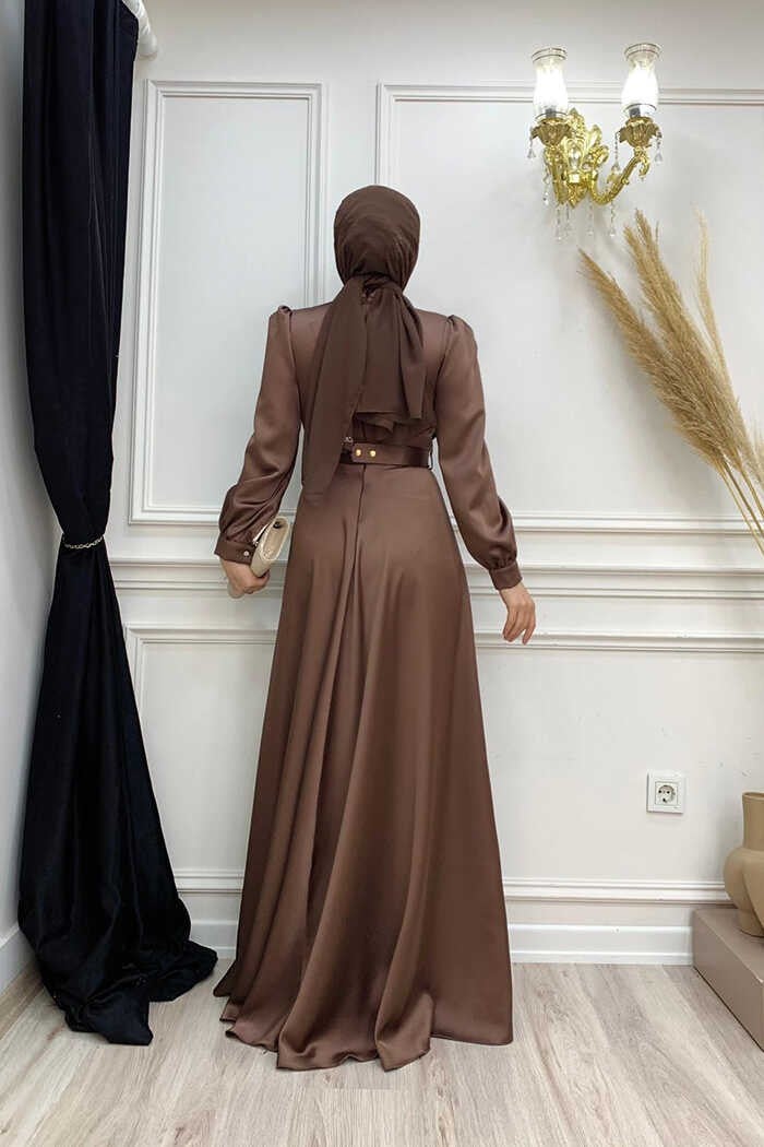 Bym Fashion Bym Chest Part Layered Stripe Detail Waist Belt Accessory Evening Dress 3792 Brown - Image 3
