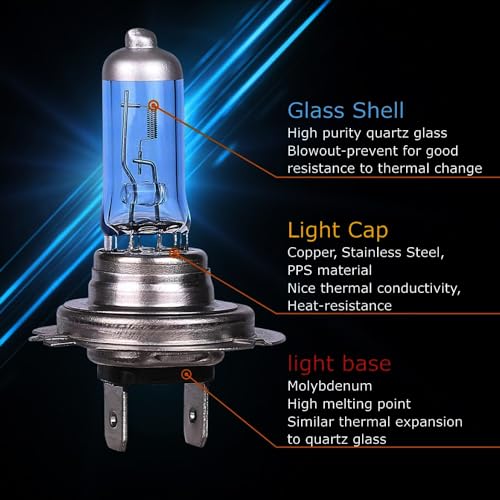 Sinoparcel Sinoaprcel H7 Halogen Headlight High or Low Beam,Fog Light Bulb,200% Brighter 5000K White Replacement for Standard 55W Bulb,Pack of 2 - Image 4