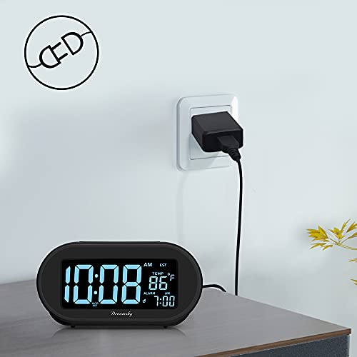 DreamSky Alarm Clocks for Bedrooms, Auto Set Digital Desk Clock for Bedside Nightstand, Electric Clock with Dimmable Brightness Dimmer, Auto DST, USB Port, Date, Temperature, Snooze - Image 2