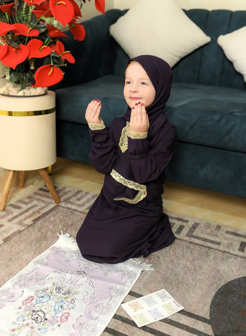 LINA FASHION Three-piece prayer set for girls: a children's prayer sheet, a children's prayer rug, and a card of supplications after prayer, a gift for the girl - Image 2