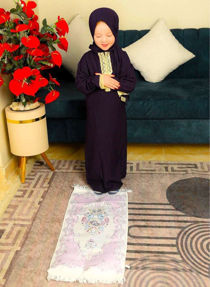 LINA FASHION Three-piece prayer set for girls: a children's prayer sheet, a children's prayer rug, and a card of supplications after prayer, a gift for the girl - Image 1